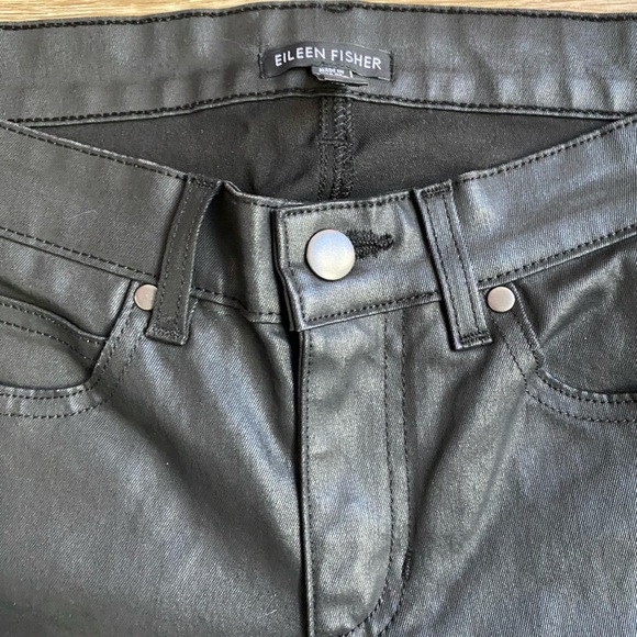EILEEN FISHER Women's Sz. 6 Black Wax Coated Jeans Mid Rise Skinny Pants - Picture 6 of 11
